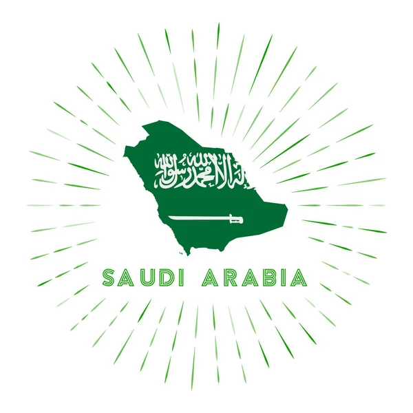 Arabia Saudita sunburst badge El cartel del país con el mapa de Arabia Saudita con la bandera de Arabia Saudita — Archivo Imágenes Vectoriales