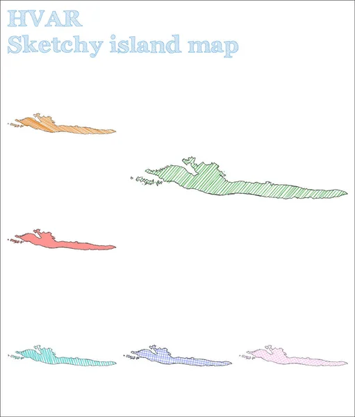 Hvar skitchy νησί Quaint χέρι που νησί Σπάνιες παιδαριώδες στυλ Hvar διανυσματική απεικόνιση — Διανυσματικό Αρχείο