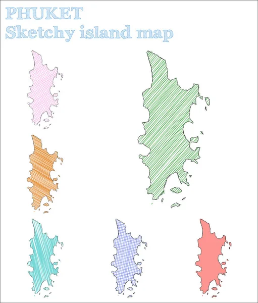 섬의 멋있는 손을 그린 푸켓 스케치 섬의 매혹적 인 어린애 스타일 푸켓 벡터 — 스톡 벡터