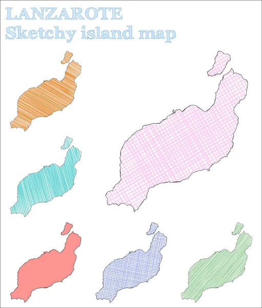 Lanzarote skizzenhafte Insel verführerisch handgezeichnete Insel ansprechenden kindischen Stil lanzarote Vektor — Stockvektor