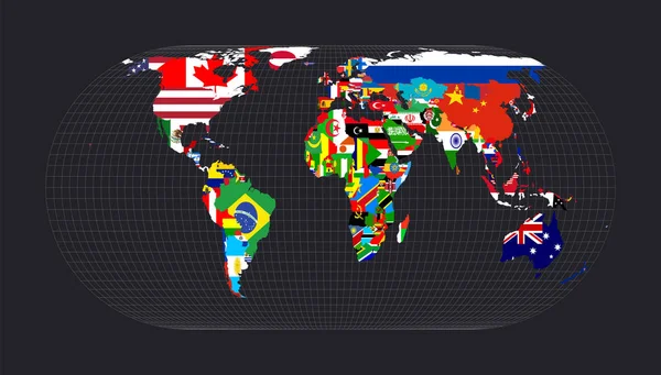 Karta över världens alla länder Herbert Hufnages pseudocylindriska jämlikhetsområde — Stock vektor