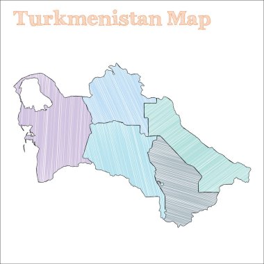Türkmenistan el çizimi harita Renkli kusurlu ülke İlahi Türkmenistan haritasını çizdi