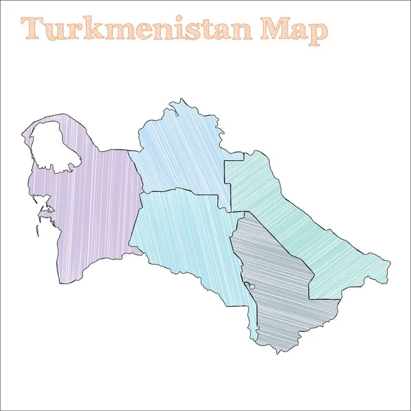 Türkmenistan el çizimi harita Renkli kusurlu ülke İlahi Türkmenistan haritasını çizdi