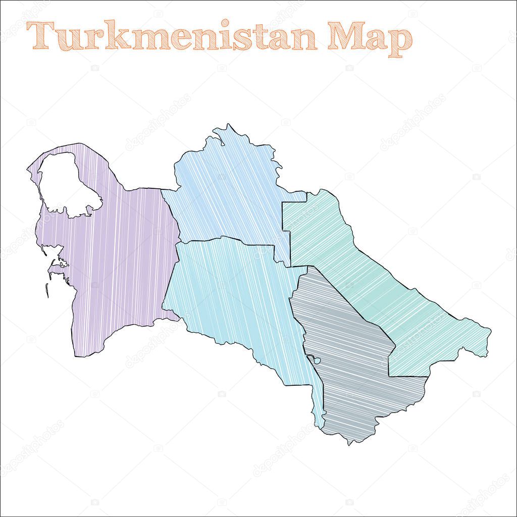 Turkmenistan handdrawn map Colourful sketchy country outline Divine Turkmenistan map with