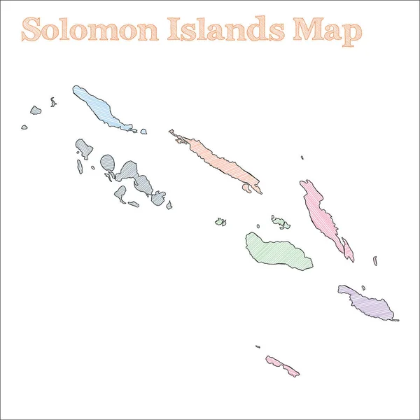 Salomonöarna handritad karta Färgglada skiss land kontur bisarra Salomonöarna karta med — Stock vektor
