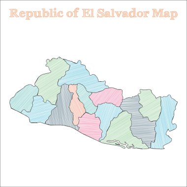 El Salvador Cumhuriyeti haritası. Renkli, baştan savma bir ülke. Nefes kesici Cumhuriyetin ana hatları.