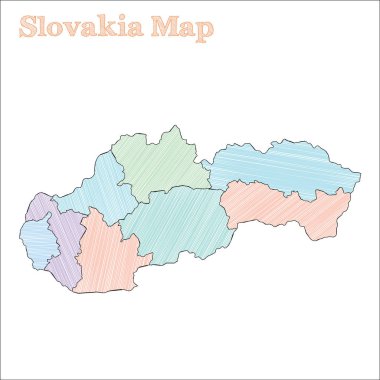 Slovakya el çizimi haritası Renkli, baştan savma bir ülke İli Slovakya haritası