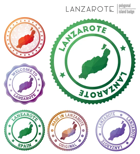 Insignia Lanzarote Colorido Símbolo Isla Poligonal Conjunto Logotipos Geométricos Multicolores — Vector de stock