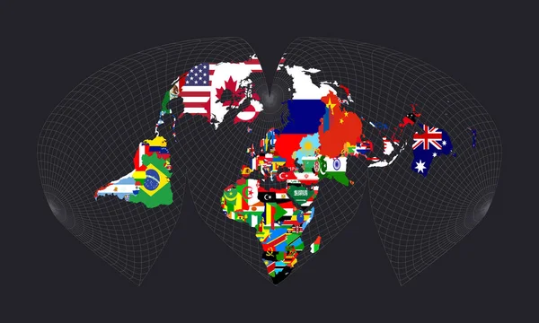 World Flag Map Alan Philbrick Interrupted Sinu Mollweide Projection Map — 스톡 벡터