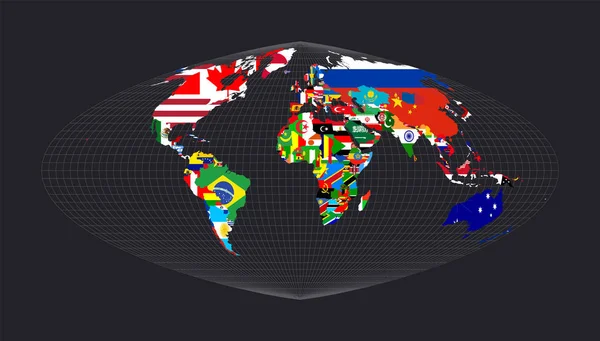 Mapa Del Mundo Con Banderas Proyección Eumórfica Boggs Mapa Del — Archivo Imágenes Vectoriales