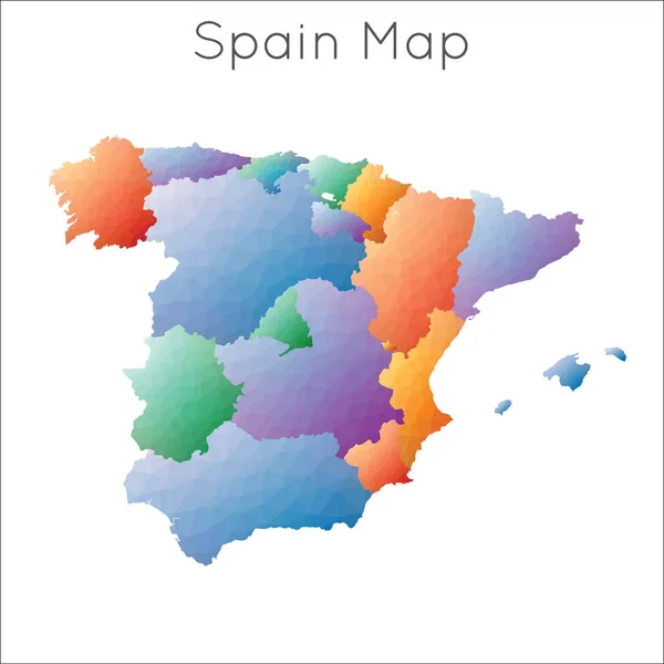 Lage polykaart van Spanje Spanje geometrische polygonale mozaïek stijl kaart — Stockvector