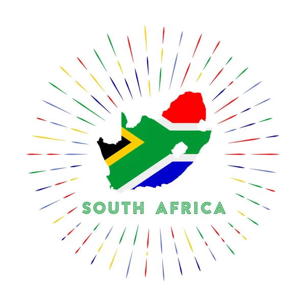 South Africa sunburst badge The country sign with map of South Africa with South African flag — Stock Vector