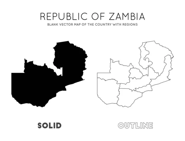 Carte Zambie Carte Vectorielle Vierge Pays Avec Régions Frontières Zambie — Image vectorielle