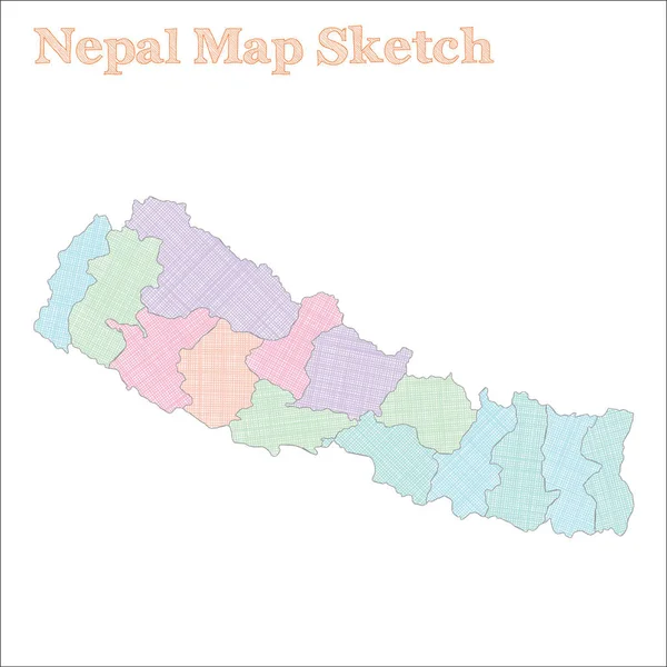 Nepal Karte Handgezeichnete Land Ungewöhnliche Skizzenhafte Nepalkarte Mit Regionen Vektorillustration — Stockvektor