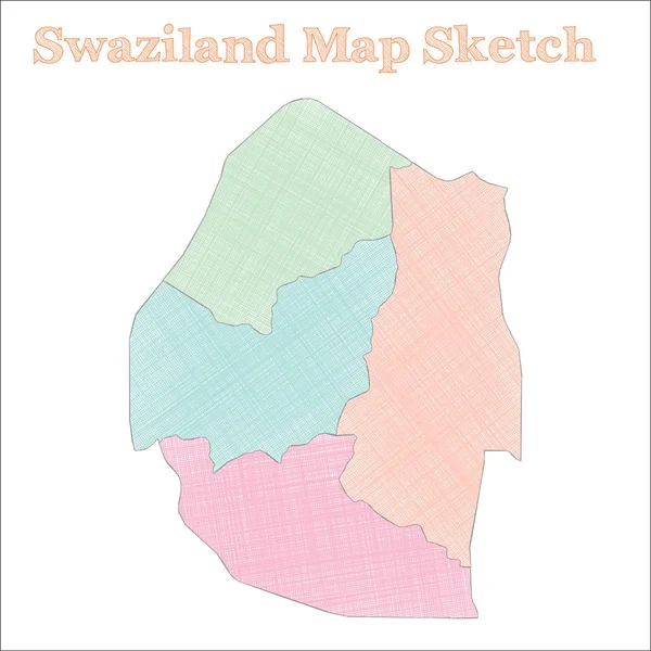 Swaziland Kaart Handgetrokken Land Vreemde Vage Swaziland Kaart Met Regio — Stockvector