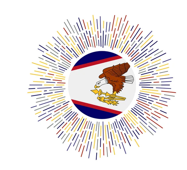 Signo de Samoa Americana Bandera de país con rayos de colores Estallido de sol radiante con bandera de Samoa Americana — Vector de stock