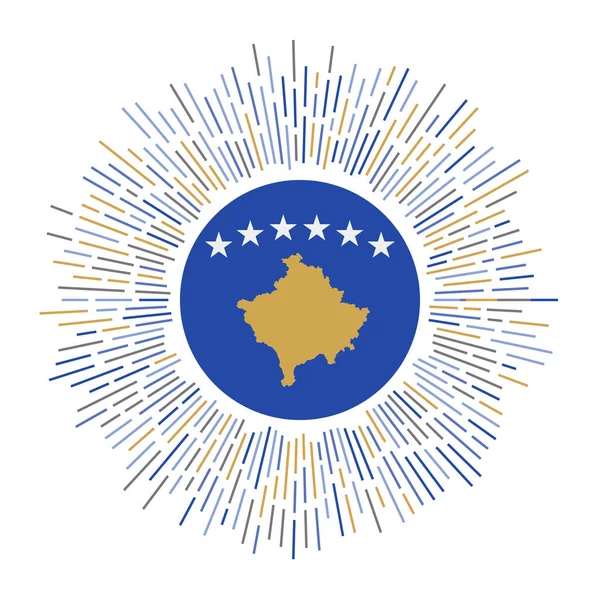 Kosovo assina bandeira do país com raios coloridos Radiant sunburst com bandeira Kosovo Vector — Vetor de Stock