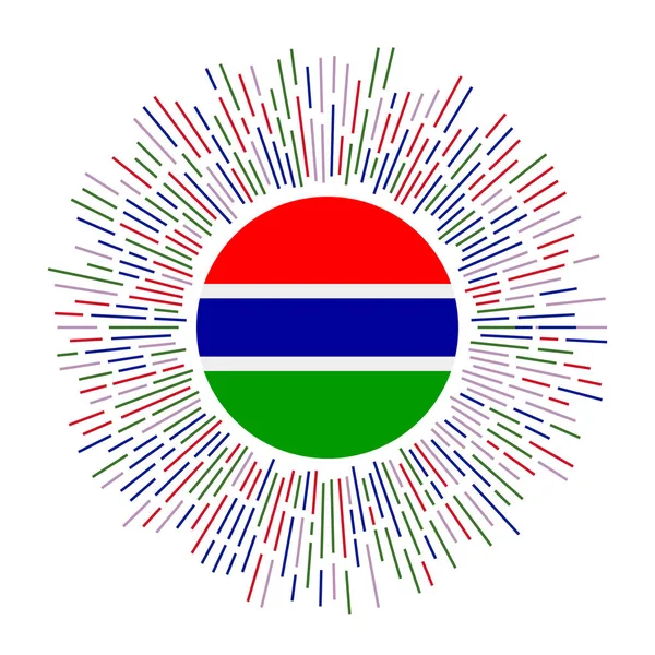 Gambia segno Bandiera di paese con raggi colorati Raggio di sole radiante con Gambia bandiera Vettore — Vettoriale Stock