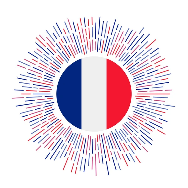 Signo de Francia Bandera del país con rayos de colores Estallido de sol radiante con bandera de Francia Vector — Vector de stock