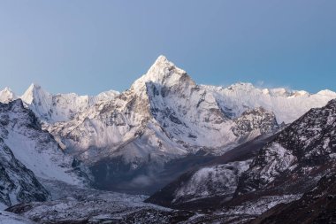 Himalayan scenery of mountain Ama Dablam summit. Classic photo. clipart