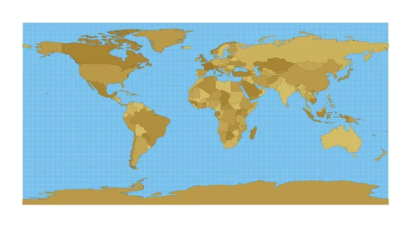 Weltkarte Eine Rechteckige Projektion Plattencarree Weltkarte Mit Meridianen Auf Blauem — Stockvektor