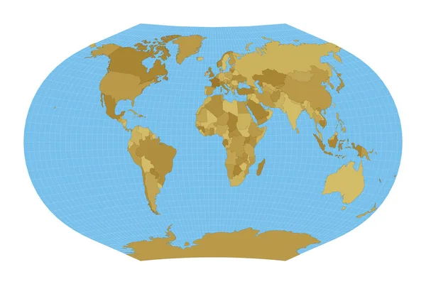 Verdenskart Ginzburg Projeksjon Kart Verden Med Meridianer Blå Bakgrunn Vektorillustrasjon – stockvektor