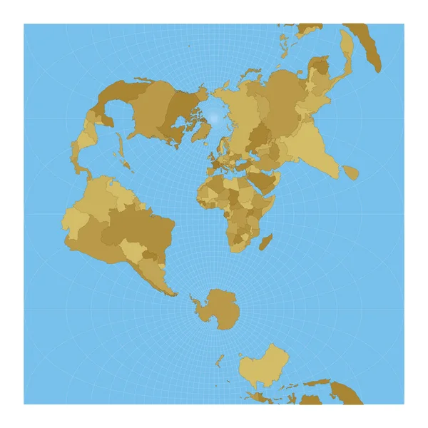 Mapa Mundo Projeção Mercator Esférica Transversal Mapa Mundo Com Meridianos — Vetor de Stock