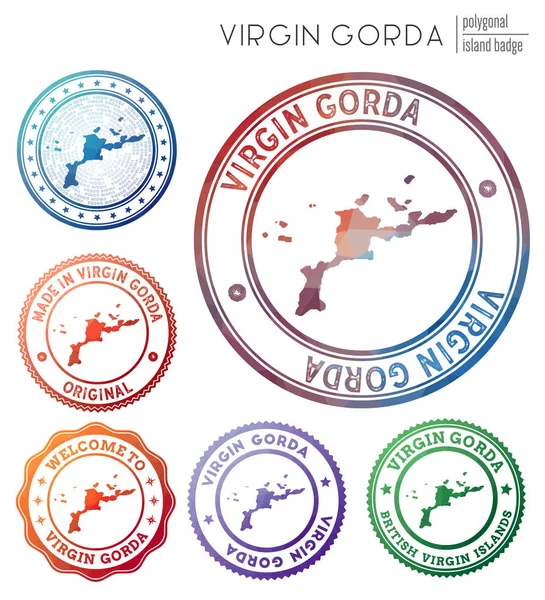 Insignia Virgen Gorda Colorido Símbolo Isla Poligonal Conjunto Logos Virgen — Vector de stock