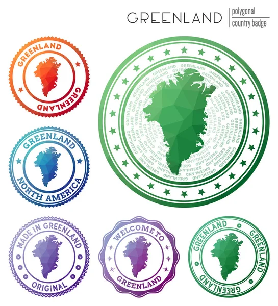 Insignia Groenlandia Colorido Símbolo Del País Poligonal Conjunto Logotipos Geométricos — Vector de stock