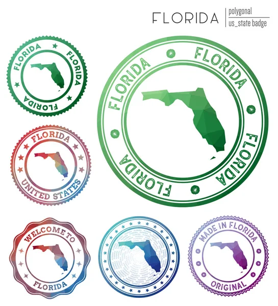 Placa de la Florida Colorido símbolo del estado poligonal us Logotipos geométricos multicolores de la Florida conjunto Vector — Vector de stock