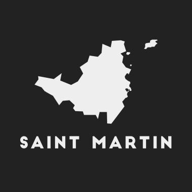 Aziz Martin ikonu. Karanlık arka planda ada haritası. Ada isimli şık bir Saint Martin haritası. Vektör illüstrasyonu.