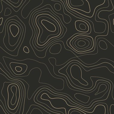 Contour hatları. Gerçek topoğrafya haritası. Kusursuz tasarım. Çekici karo izolinler deseni, vektör illüstrasyonu.