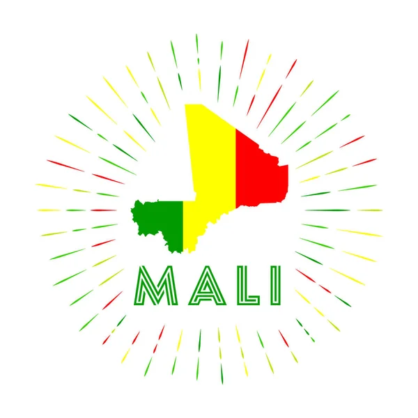 Mali Sunburst Badge Country Sign Map Mali Malian Flag Colorful — 스톡 벡터