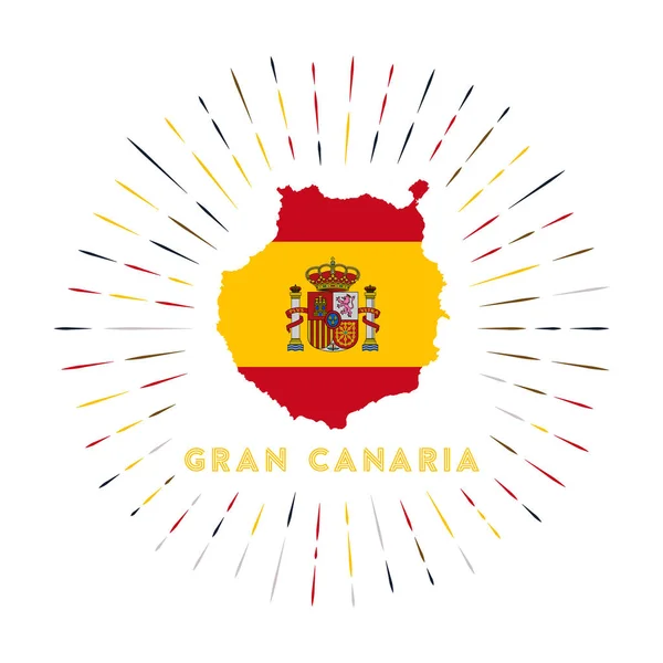 大加那利亚防晒霜徽章 加那利群岛的标志和带有西班牙国旗的大加那利群岛地图 标志周围五彩斑斓的光芒 矢量说明 — 图库矢量图片