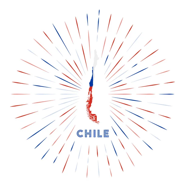 チリのサンバーストバッジチリの地図とチリの国旗 ロゴの周りにカラフルな光線 ベクターイラスト — ストックベクタ