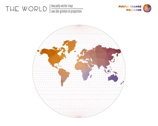 Polygonale Wereldkaart Van Der Grinten Iii Projectie Van Wereld Paars — Stockvector