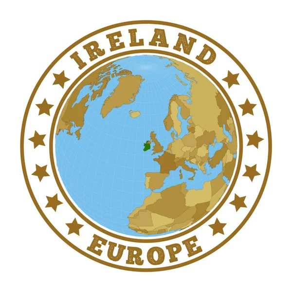 Irlands Logotyp Landsmärke Med Karta Över Irland Ett Globalt Sammanhang — Stock vektor