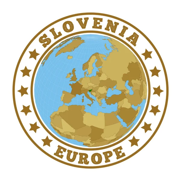 Словенский Логотип Круглый Знак Страны Картой Словении Мировом Контексте Штамп — стоковый вектор