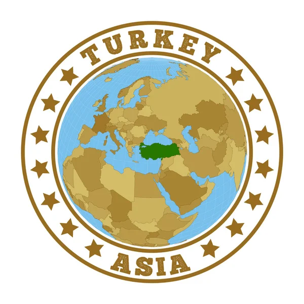 Hindi Logosu Türkiye Nin Dünya Bağlamında Haritalı Yuvarlak Rozeti Üzerinde — Stok Vektör