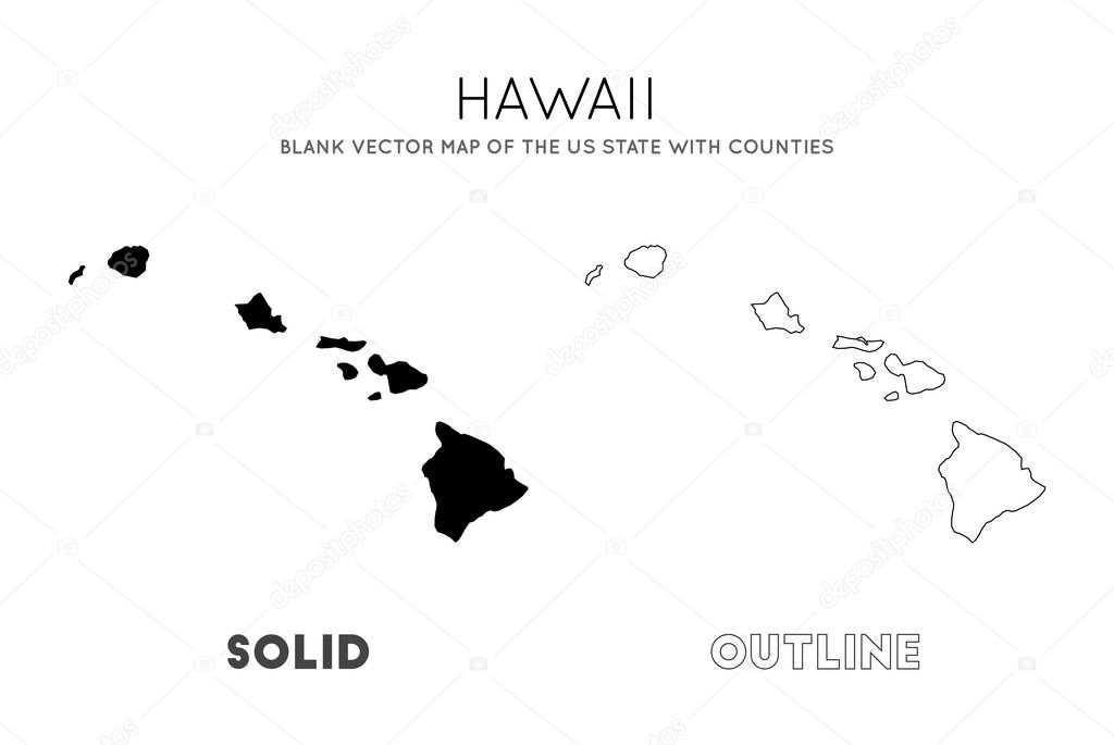 Hawaii map. Blank vector map of the Us State with counties. Borders of Hawaii for your infographic. Vector illustration.
