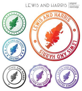 Lewis ve Harris rozetli renkli çokgen ada sembolü Çok renkli geometrik Lewis ve Harris