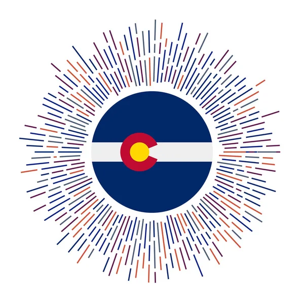 Colorado Signe Nous Drapeau État Avec Des Rayons Colorés Rayonnement — Image vectorielle