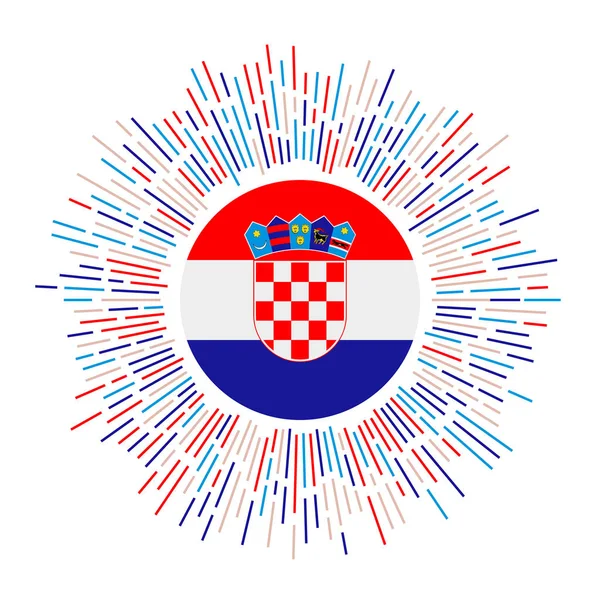 Assinatura Croácia Bandeira País Com Raios Coloridos Radiante Sunburst Com —  Vetores de Stock
