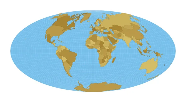 Mapa Mundo Projecção Aitoff Mapa Mundo Com Meridianos Fundo Azul — Vetor de Stock