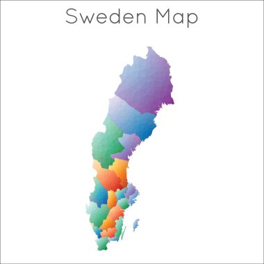 İsveç 'in Low Poly haritası. İsveç geometrik çokgen, mozaik biçim haritası.