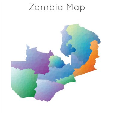 Zambiya 'nın düşük polimerli haritası. Zambiya geometrik çokgen, mozaik biçim haritası.