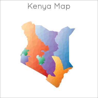 Kenya 'nın düşük polimerli haritası. Kenya geometrik çokgen, mozaik biçim haritası.
