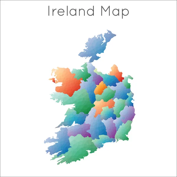 アイルランドの低保利地図 アイルランドの幾何学的多角形 モザイクスタイルの地図 — ストックベクタ