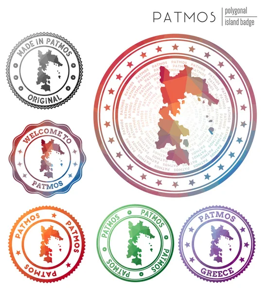 Patmos Badge Kleurrijke Veelhoekige Eiland Symbool Veelkleurige Geometrische Patmos Logo — Stockvector