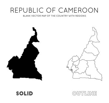 Kamerun haritası. Bölgeli ülkenin boş vektör haritası. Bilgileriniz için Kamerun Sınırı. Vektör illüstrasyonu.